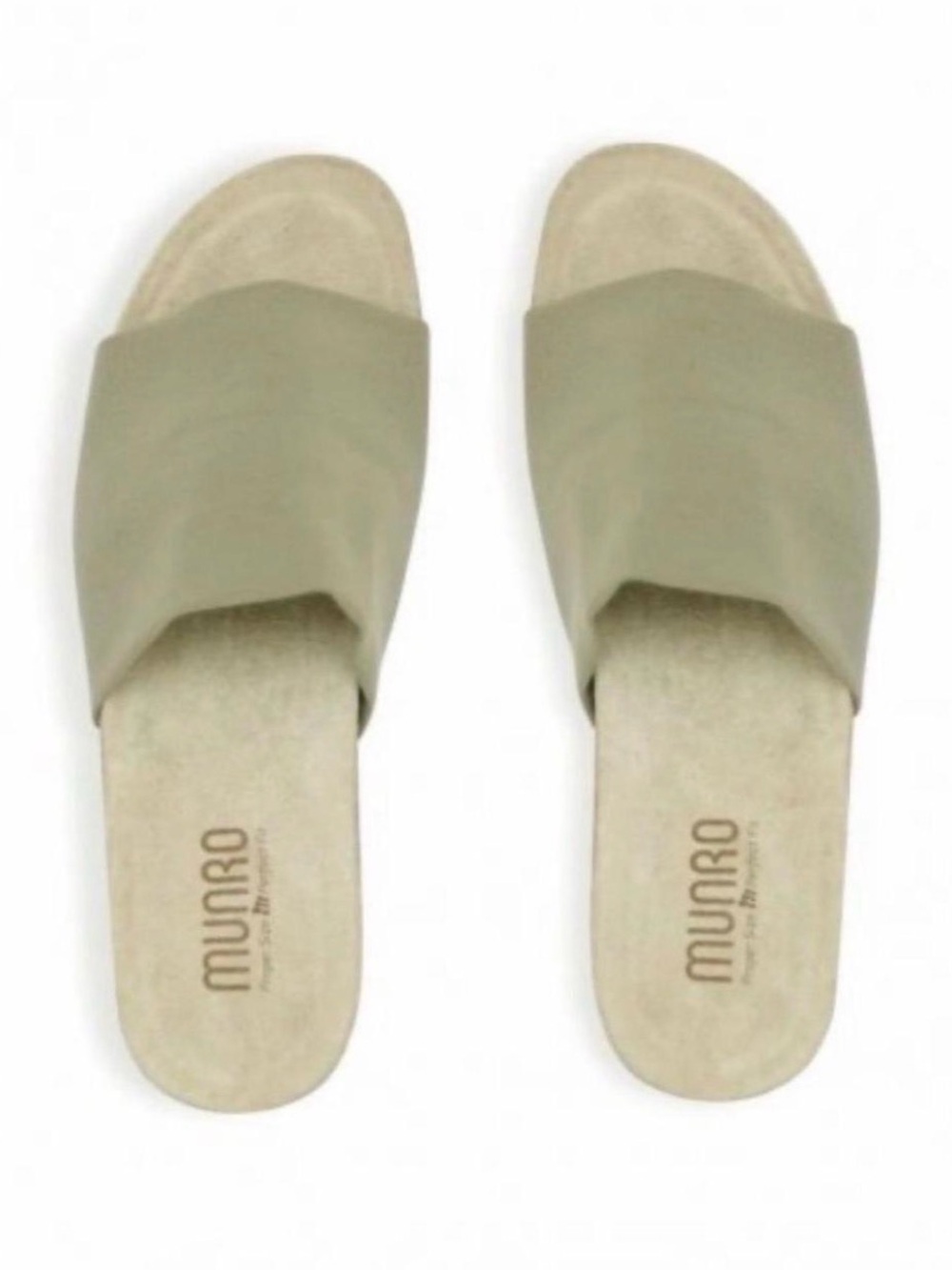 Munro Casita Olive Green Stretch Slide Sandals Size 6.5 7 Super Slim AAAA